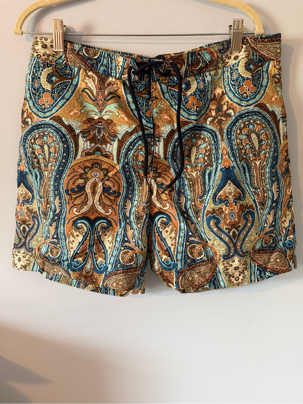 Perry Ellis Paisley Swim Shorts in Blue & Brown